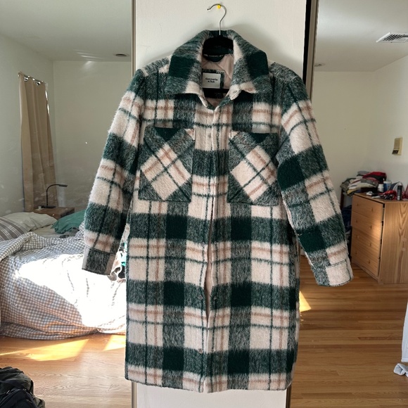 Abercrombie & Fitch Winterized Wool-Blend Shirt Jacket Green Plaid Small - Picture 1 of 9